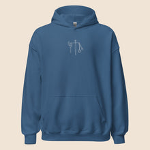Load image into Gallery viewer, Axe, Sword, Flail Embroidered Hoodie - White Thread Variant