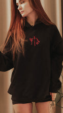 Load image into Gallery viewer, Axe, Sword, Flail Embroidered Hoodie - Red Thread Variant
