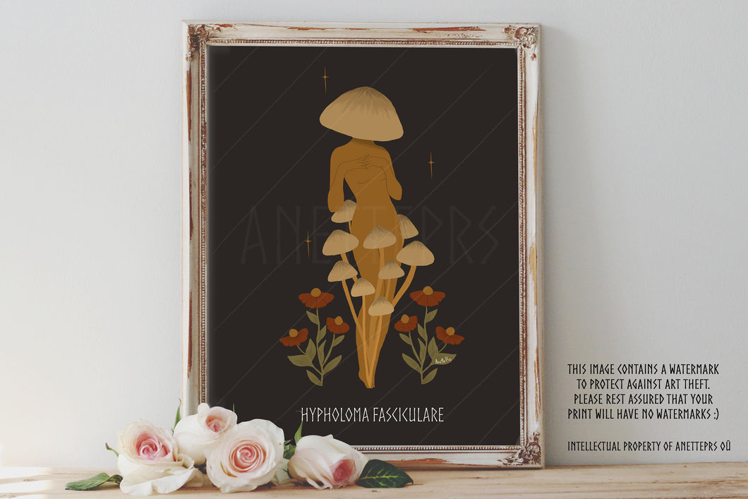 Hypholoma Fasciculare Mushroom Art Print
